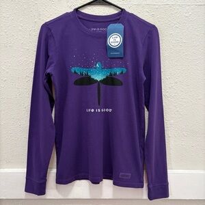 Life is Good Celestial Dragonfly Landscape Long Sleeve Crusher Tee Purple NEW XS